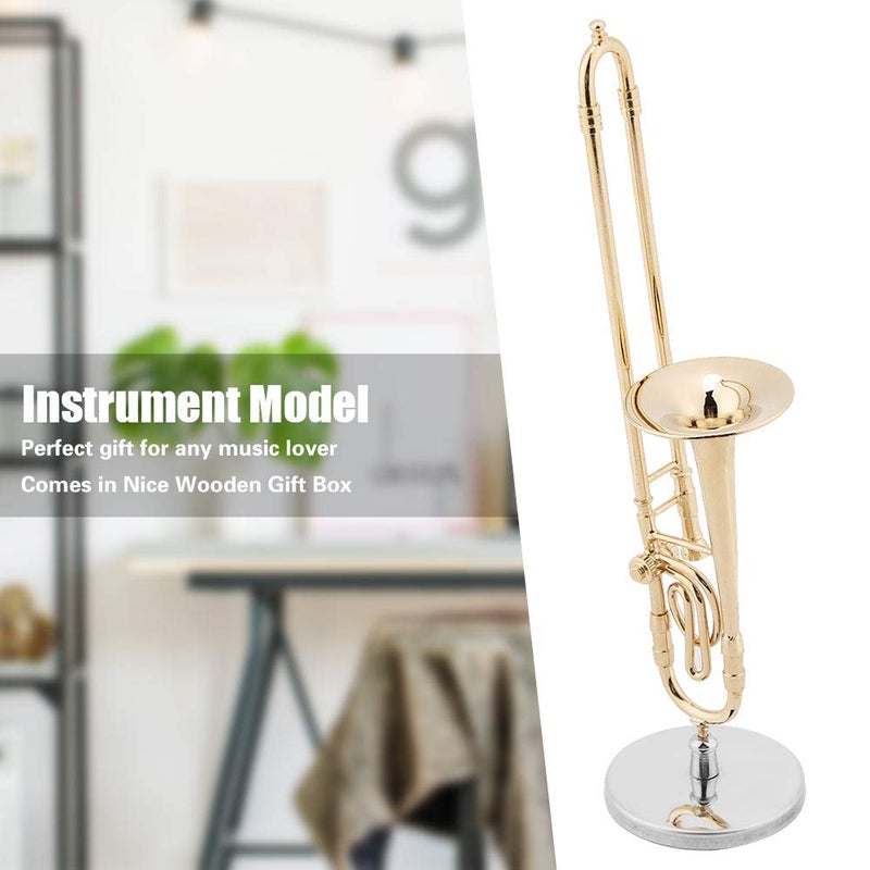 Hztyyier Trombon Miniatura Trombone Ornament Miniature Musical Instrument Trombone Model With Supoort And Case For Dollhouse Music Room Decoration - Image 5